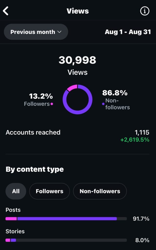 Screenshot showing 30,000 monthly Instagram views